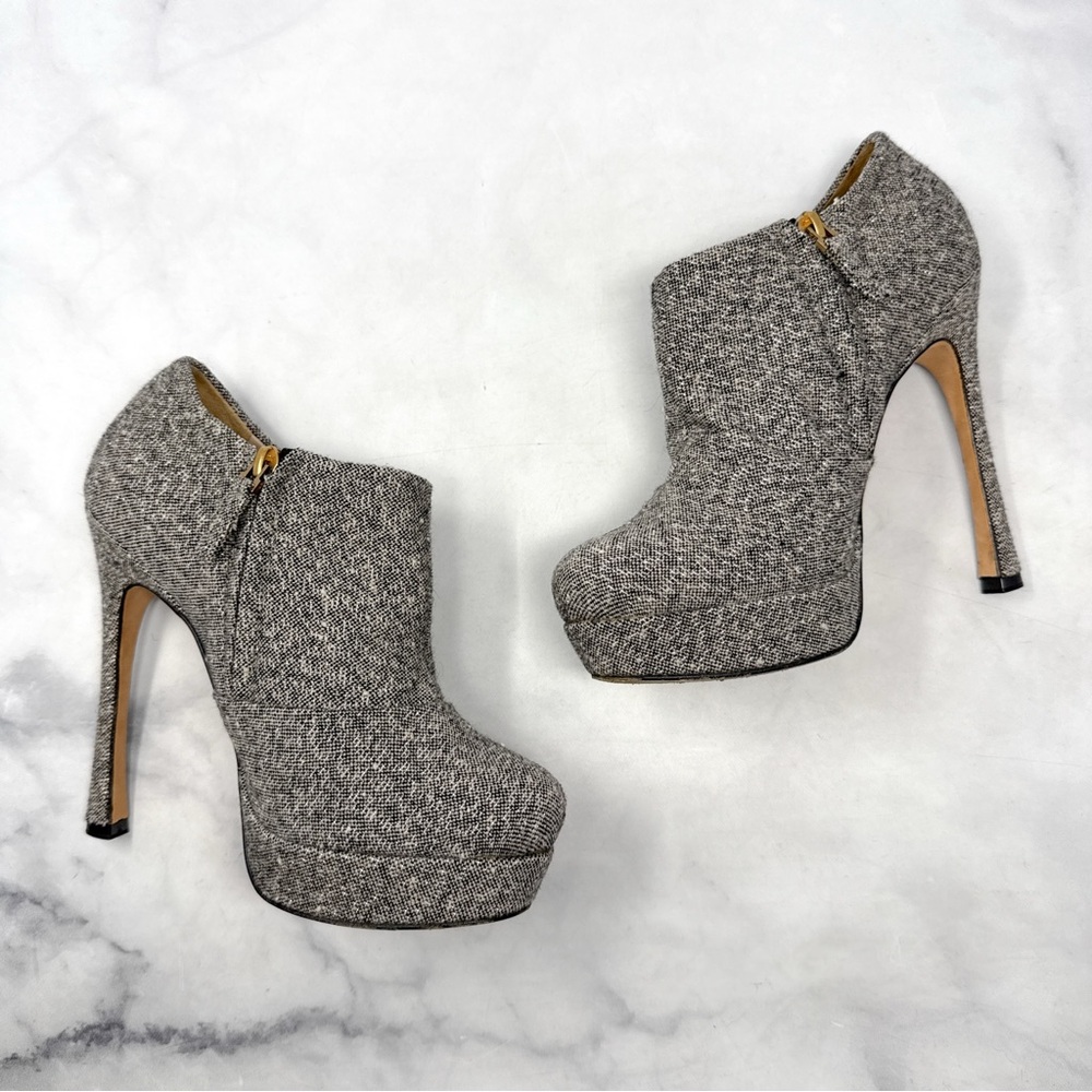 YSL Yves Saint Laurent Y2K Vintage Glitter Tweed Platform Heeled Ankle Boots - Picture 6 of 14
